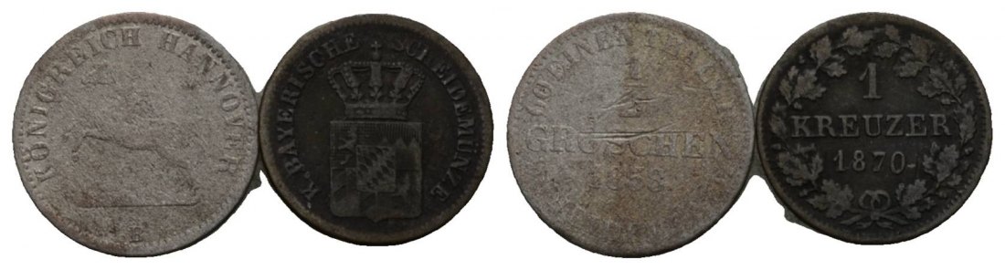  Altdeutschland, 2 Kleinmünzen 1858/1870   