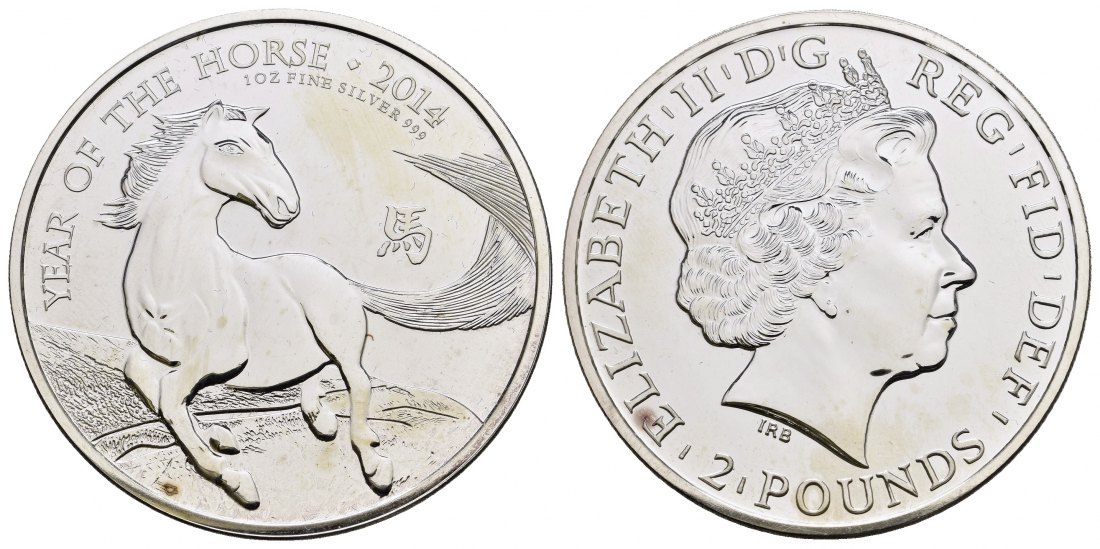 PEUS 9201 UK Großbritannien 31,1 g Feinsilber. Lunar Serie - Jahr des Pferdes 2 Pounds SILBER Unze 2014 Uncirculated