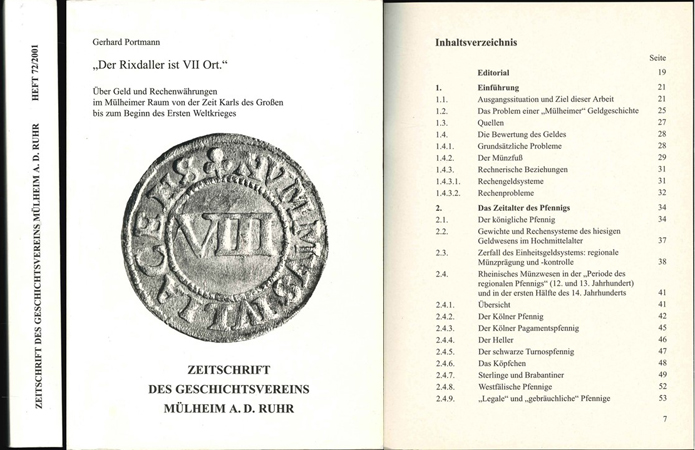  Portmann, Gerhard. Der Rixdaller ist VII Ort; Zeitschrift des Geschichtsvereins Mühlheim a.d. Ruhr   