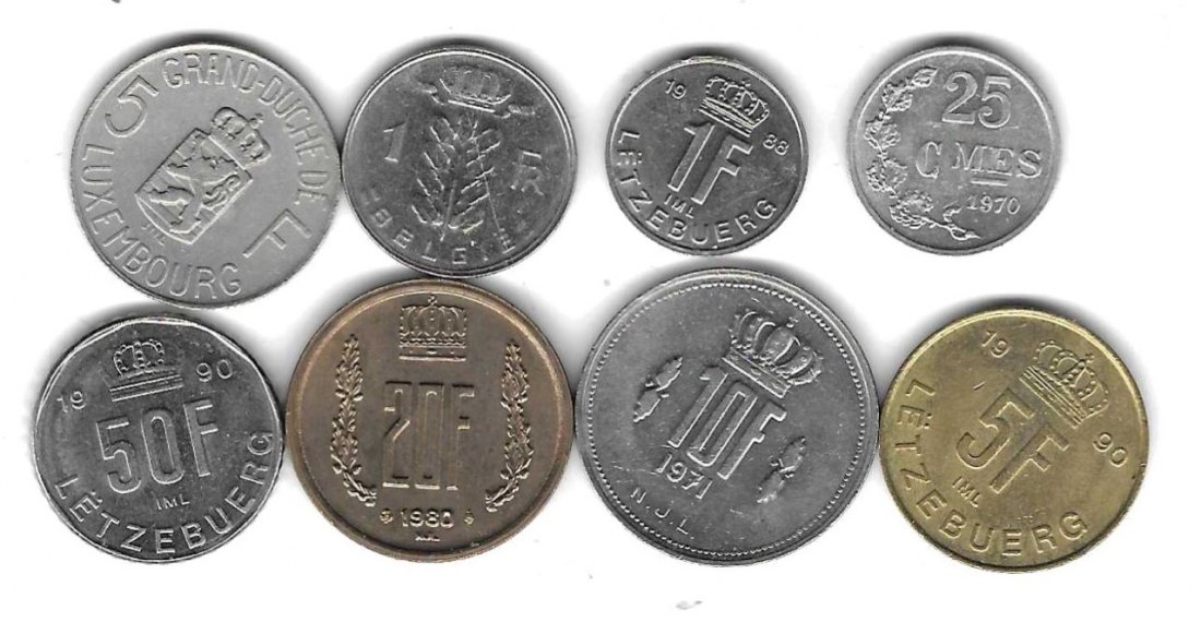  Luxemburg Lot mit 7 Münzen, meist Stempelglanz, Einzelaufstellung und Scan siehe unten   