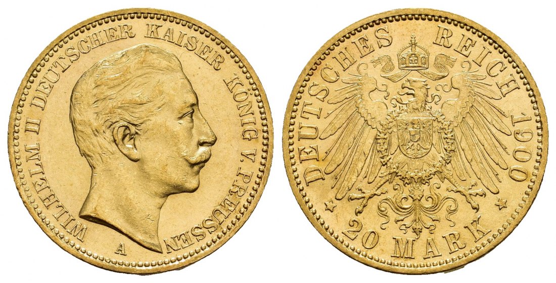PEUS 9236 Preußen - Kaiserreich 7,16 g Feingold. Wilhelm II.(1888 - 1918) 20 Mark GOLD 1900 A Kl. Kratzer, fast Vorzüglich