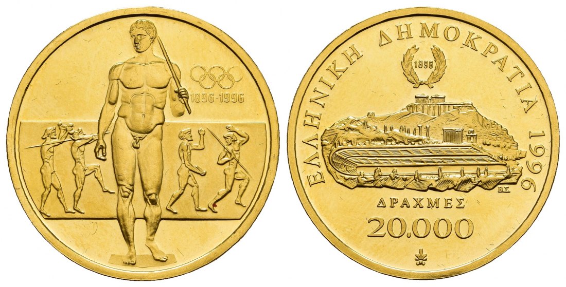 PEUS 9244 Griechenland 15,56 g Feingold. 100 Jahre Olypische Spiele der Neuzeit 20000 Drachmai GOLD 1996 Proof (berührt)