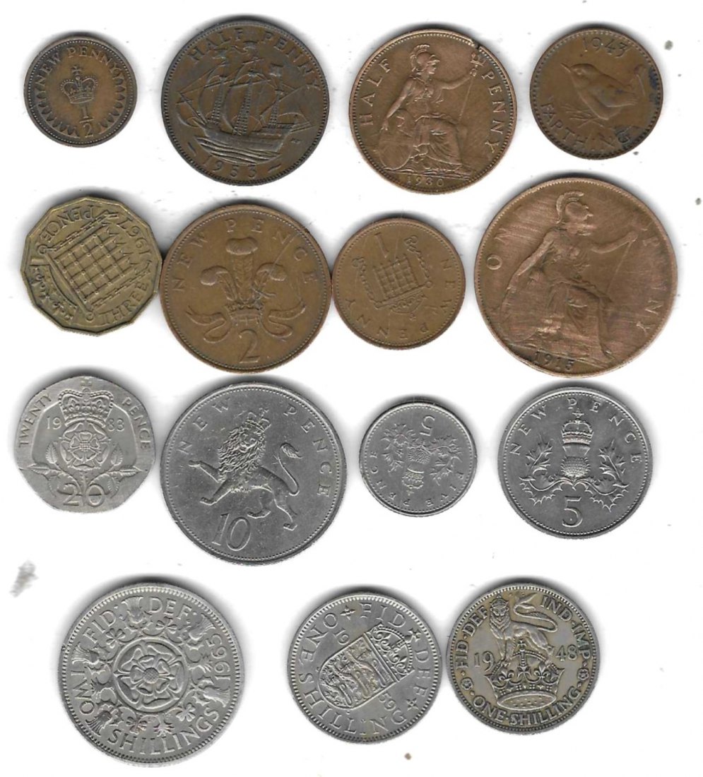  Großbritannien Lot mit 15 verschiedenen Münzen   