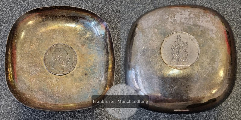  Kleine Silberschale mit Dt. Mark Wilhelm I  FM-Frankfurt  Feingewicht: ca.74g Silber   