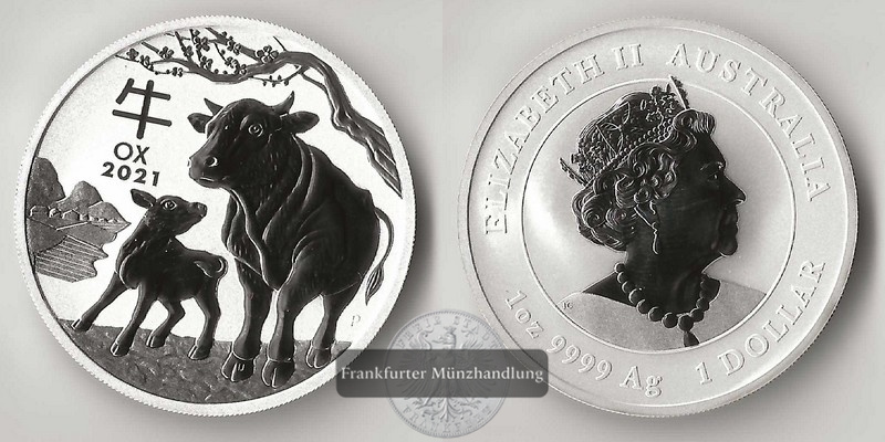  Australien, 1 Dollar 2021 Ox FM-Frankfurt  Feinsilber: 31,1g   
