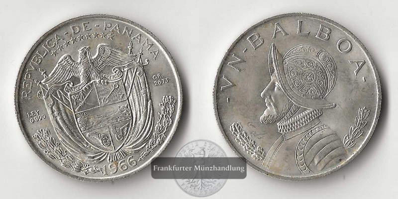  Panama,  1 Balboa  1966  FM-Frankfurt  Feinsilber: 24,98g   