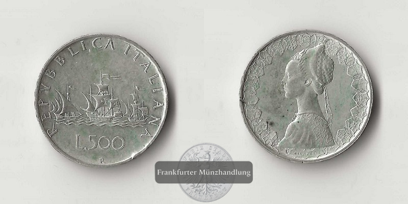  Italien 500 Lire Flotte des Kolumbus  FM-Frankfurt  Feinsilber: 9,18g   