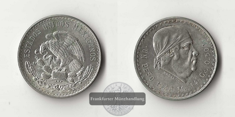  Mexiko  1 Peso    1948  FM-Frankfurt  Feinsilber: 7g   