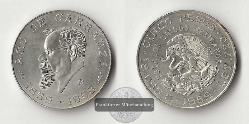  Mexiko  5 Pesos  1959  FM-Frankfurt  Feingewicht: 12,96g   