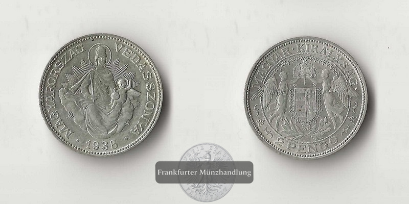  Ungarn  2 Pengo  1938  Stephan I. der Heilige FM-Frankfurt  Feinsilber: 6,4g   