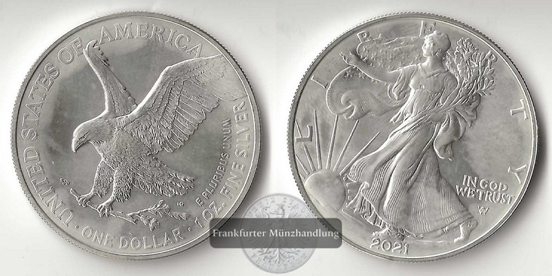  USA  1 Dollar  2021  American Silver Eagle   FM-Frankfurt     Feinsilber: 31,11g   