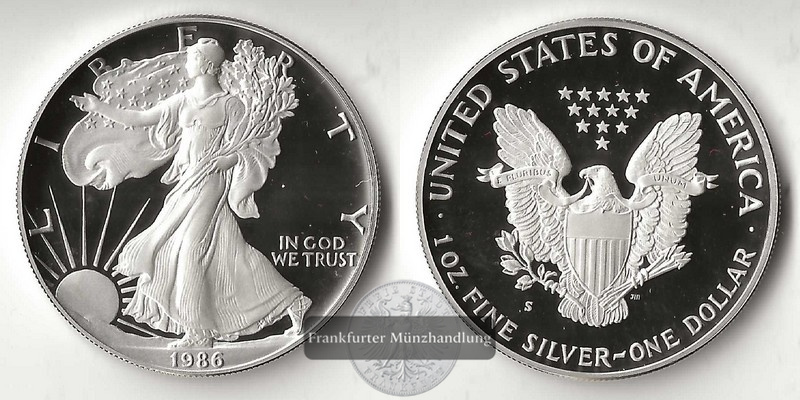  USA  1 Dollar  1986 S American Eagle  FM-Frankfurt   Feinsilber: 31,1g   