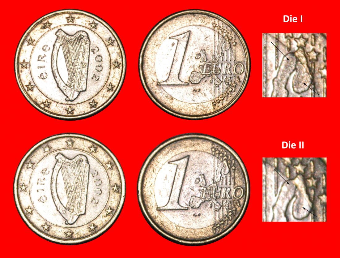  * PHALLIC TYPE 2002-2006: IRELAND ★ 1 EURO 2002 TWO VARIETIES! LOW START ★ NO RESERVE!   