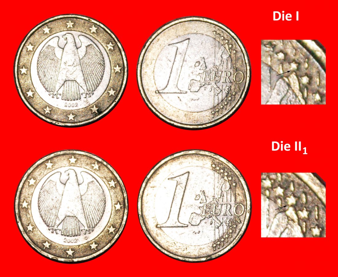  * PHALLIC TYPE 2002-2006: GERMANY ★ 1 EURO 2002D TWO VARIETIES! LOW START ★ NO RESERVE!   
