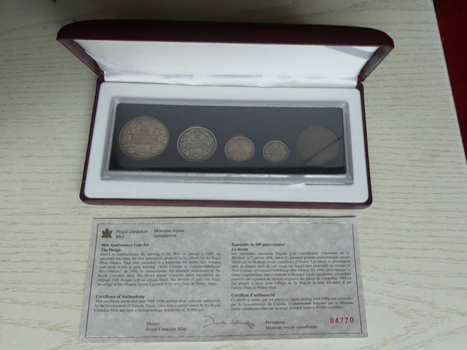  Kanada 1908-1998 90th Anniversary Sterling Silver Proof Coin Set Zertifikat Box   