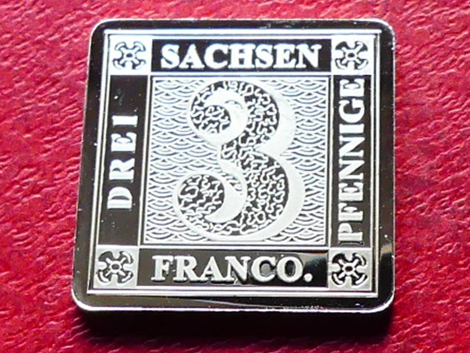  „Briefmarke“ 3 Pfennige Sachsen 1850, 6 g 999/1000 Silber   