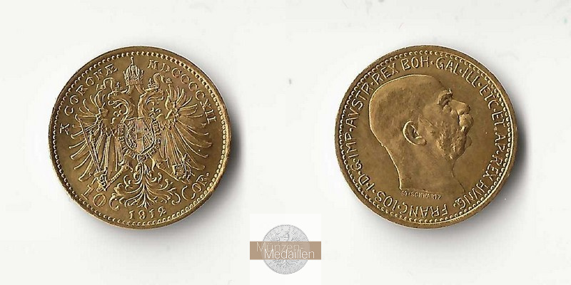 Österreich MM-Frankfurt Feingold: 3,05g 10 Kronen 1912 NP 