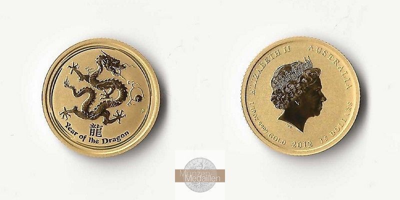 Australien    15 Dollar MM-Frankfurt Feingold: 3,11g Year of the Dragon 2012 