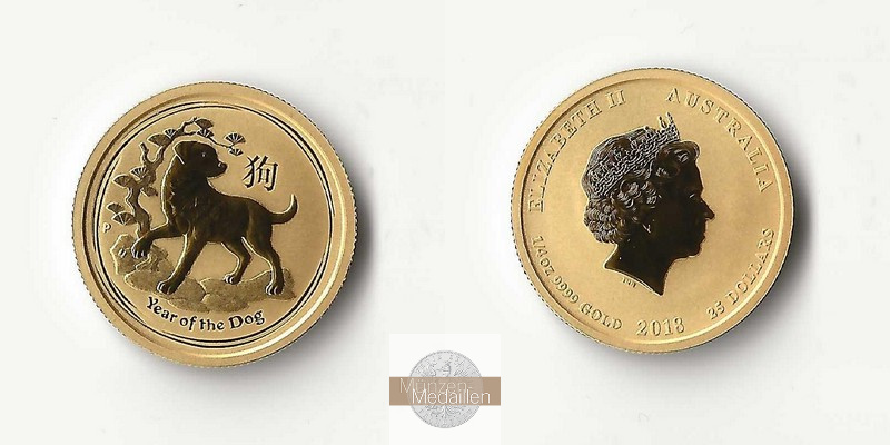 Australien MM-Frankfurt Feingold: 7,78g 25 Dollar Hund 2018 