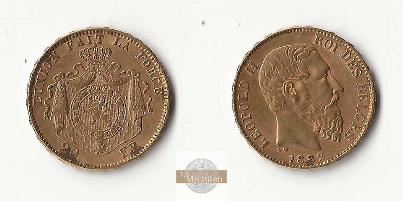 Belgien MM-Frankfurt Feingold: 5,81g 20 Francs 1882 