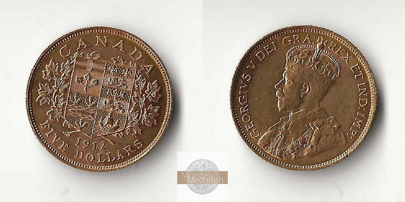 Kanada  5 Dollar  1912 MM-Frankfurt Feingold: 7,52g Georg V. 1910-1936  