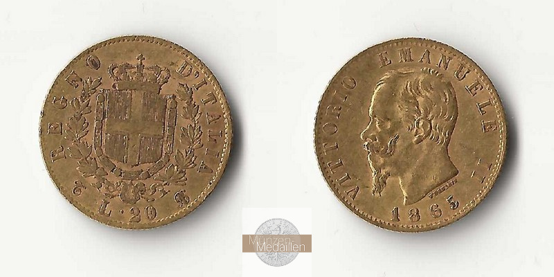 Italien, Vittorio Em. II. (1861-1878) MM-Frankfurt  Feingold: 5,81g 20 Lire 1865 T 