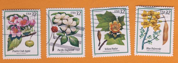  USA 1997 Blüten von Bäumen 4 Werte aus Mi.2938 -2942   