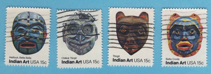  USA 1980 kompl.Satz Amerikanische Volkskunst Indianer Masken Mi.1441 - 1444 kompl.gest.   