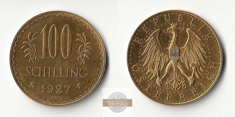 ÖSTERREICH, 1. Republik 1925-1938. MM-Frankfurt Feingold: 21,17g 100 Schilling 1927 