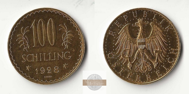 ÖSTERREICH, 1. Republik 1925-1938. MM-Frankfurt Feingold: 21,17g 100 Schilling 1928 