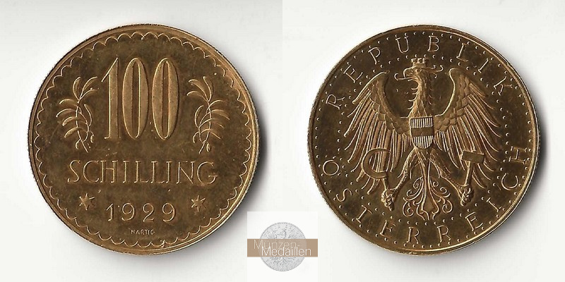 ÖSTERREICH, 1. Republik 1925-1938. MM-Frankfurt Feingold: 21,17g 100 Schilling 1929 