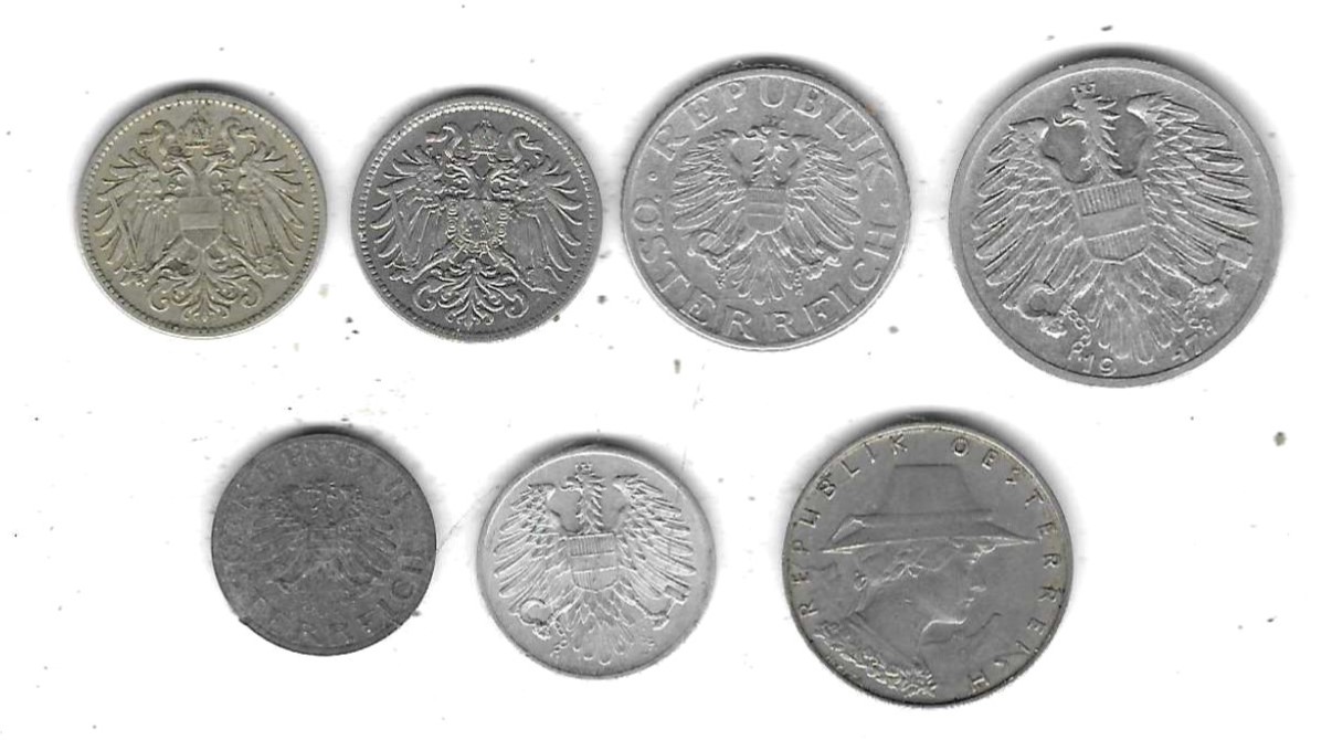  Österreich Lot mit 7 Münzen, SS-Stempelglanz, Einzelaufstellung und Scan siehe unten   
