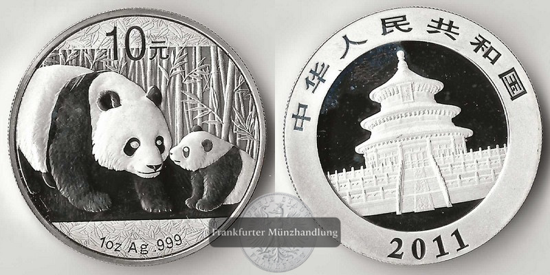  China  10 Yuan  2011  Panda   FM-Frankfurt  Feinsilber: 31,1g   