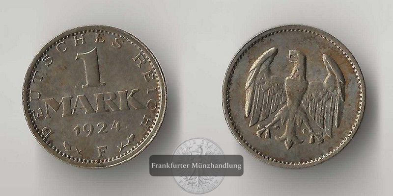  Weimarer Republik, 1 Mark 1924 F  FM-Frankfurt    Feinsilber: 2,5g   