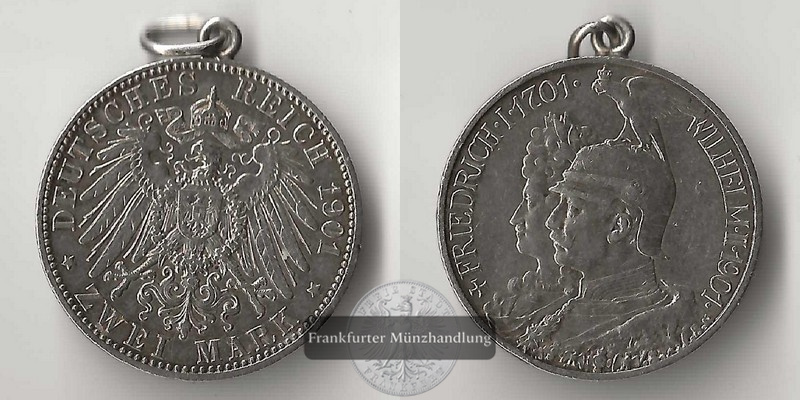  Deutsches Kaiserreich. Preussen, Wilhelm II.  2 Mark 1901 A  FM-Frankfurt   Feinsilber: 10g   