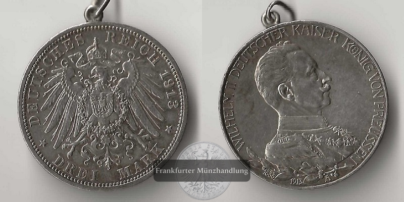  Deutsches Kaiserreich. Preussen, Wilhelm II. 3 Mark 1913 A Befreiung FM-Frankfurt Feinsilber: 15g   