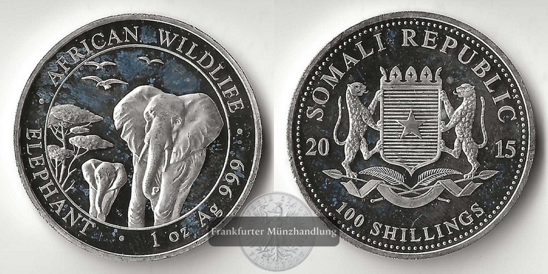  Somalia  100 Schilling  2015  Two Elephants    FM-Frankfurt  Feinsilber: 31,1g   