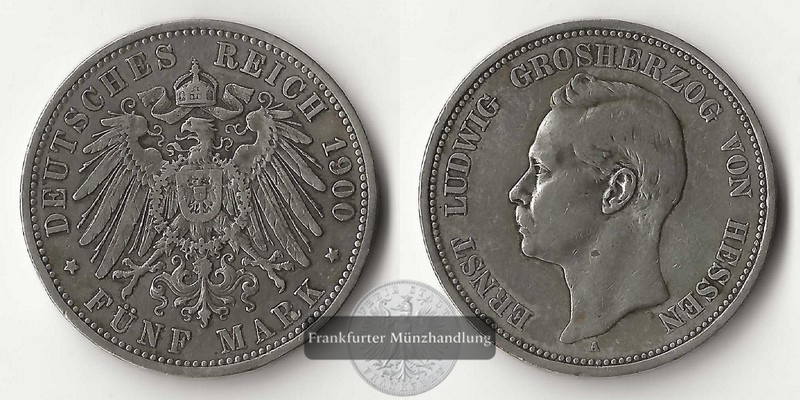  Deutsches Kaiserreich. Hessen  5 Mark  1900 A  Ernst Ludwig 1892-1918  FM-Frankfurt Feinsilber: 25g   