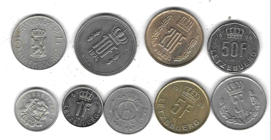  Luxemburg Lot mit 7 versch. Münzen, viel Stempelglanz, Einzelaufstellung und Scan siehe unten   