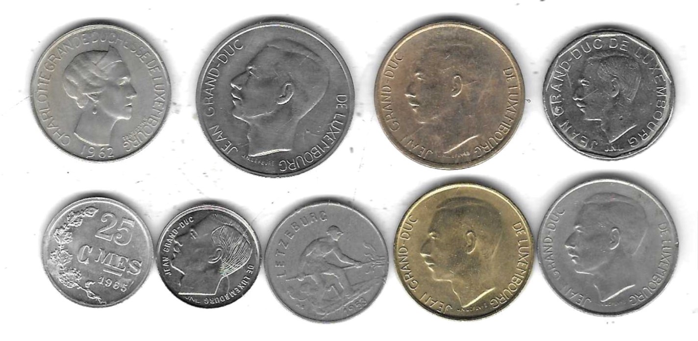  Luxemburg Lot mit 7 versch. Münzen, viel Stempelglanz, Einzelaufstellung und Scan siehe unten   