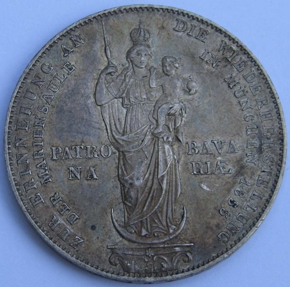  Bayern: 2 Gulden Mariensäule 1855   