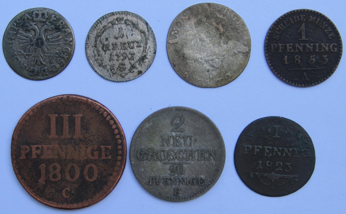 Altdeutschland: Lot aus sieben Kleinmünzen   