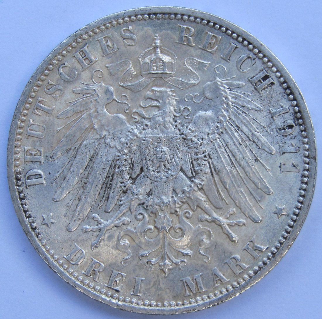  Kaiserreich: Bayern, 3 Mark Luitpold (Jaeger 49), 1911   