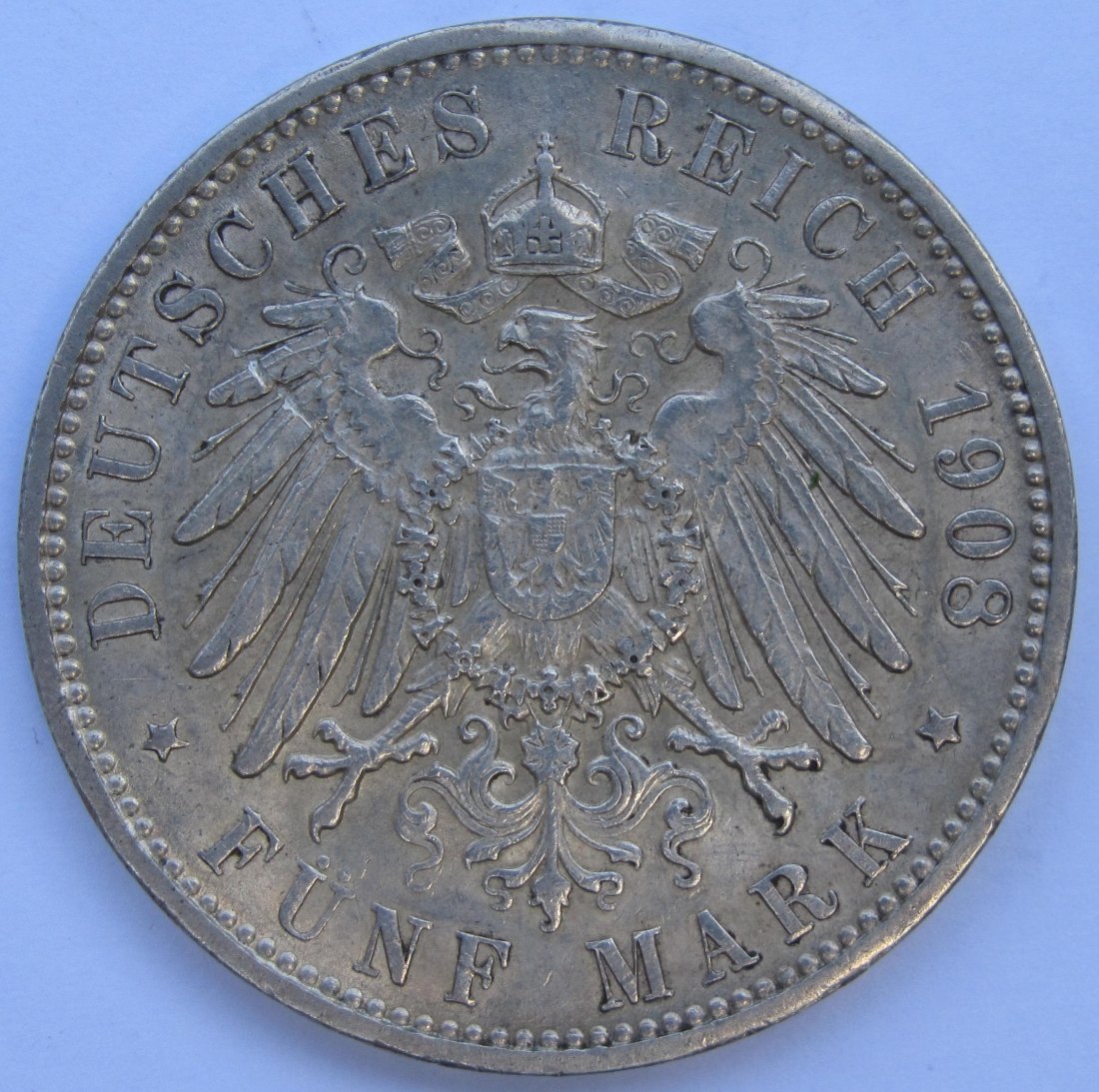  Kaiserreich: Hamburg, 5 Mark (Jaeger 65), 1908   