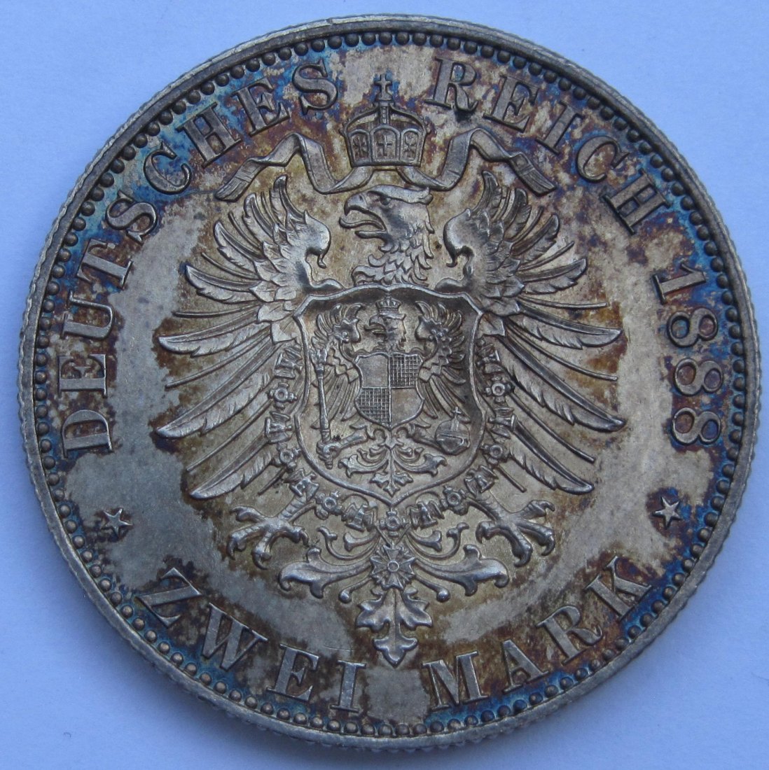  Kaiserreich: Preußen, 2 Mark Friedrich III. 1888 (Jaeger 98), tolle Patina   