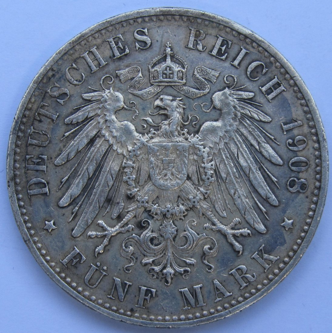  Kaiserreich: Württemberg, 5 Mark Wilhelm II. (Jaeger 176), 1908   