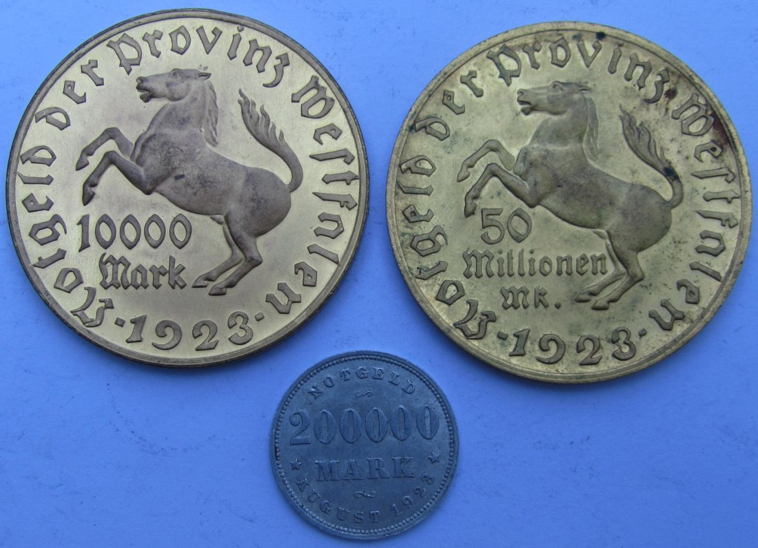  Notgeld: Lot aus zwei Münzen Westfalen + eine Münze Hamburg   