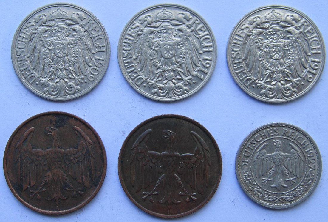  Deutsches Reich: Lot aus sechs selteneren Kleinmünzen   