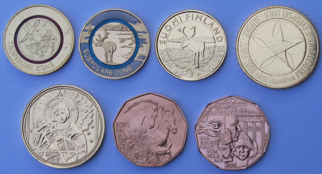  Eurozone: Lot vergoldeter/kolorierter Gedenkmünzen   