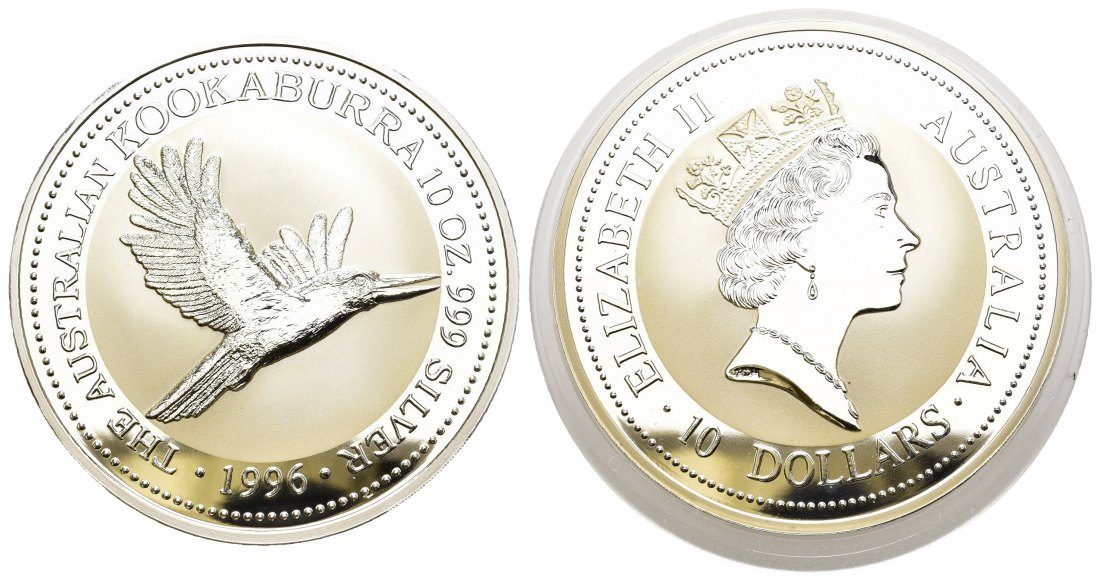 PEUS 9266 Australien 311 g Feinsilber. Fliegender Kookaburra 10 Dollars SILBER 10 Unzen 1996 Uncirculated (Kapsel)